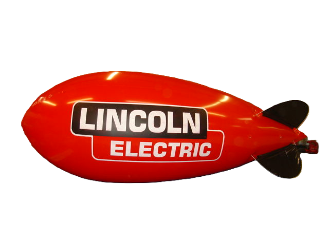 Red 21-foot Lincoln Electric custom helium advertising blimp manufactured in the USA