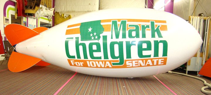 Custom printed 21-foot helium marketing blimp with business branding