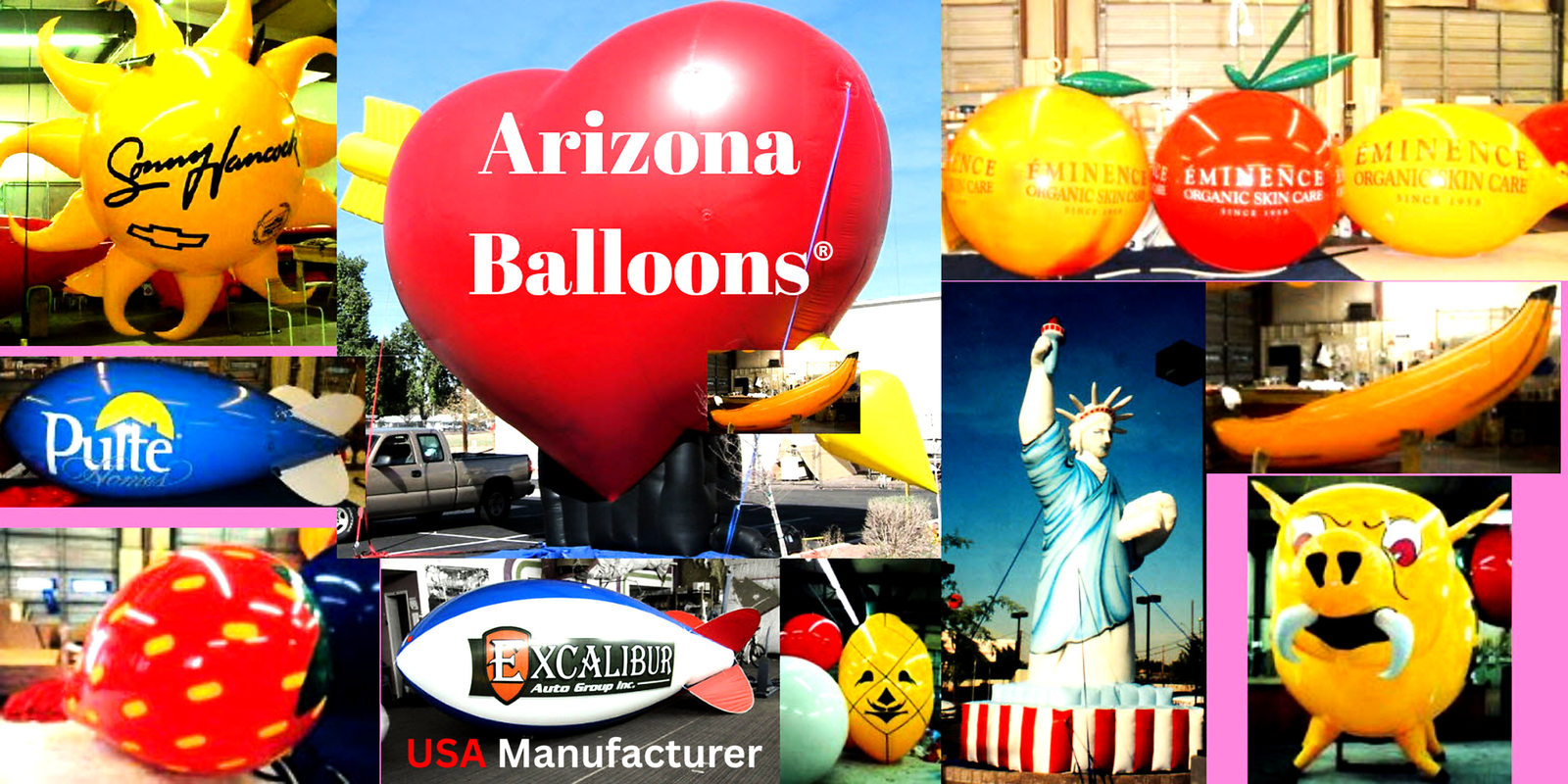 Collection of USA-made polyurethane helium advertising balloons and promotional blimps